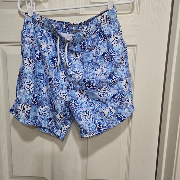 Bertigo swim trunks mens size large blue white print drawstring beach beachy - Picture 3 of 9